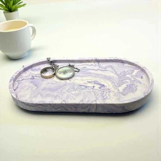 Vide-poche long en Jesmonite Marbré violet & blanc