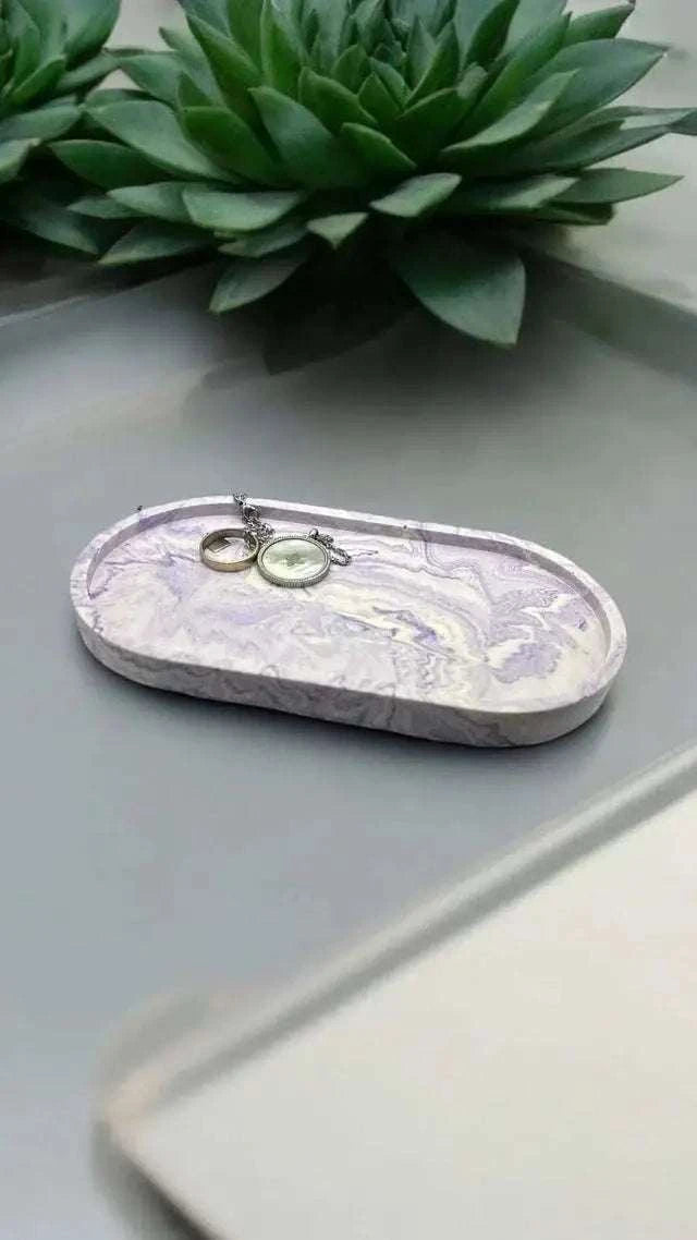 💜 Vide-Poche en Jesmonite – Marbré Violet & Blanc Epoxy Kawaii