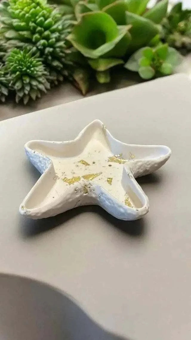 ✨ Vide-Poche Étoile de Mer en Jesmonite – Blanc Feuille d’Or Epoxy Kawaii