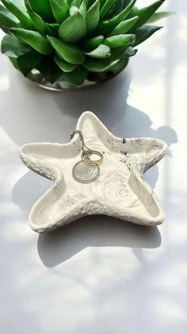 🤍 Vide-Poche Étoile de Mer en Jesmonite – Blanc Marbré Gris Epoxy Kawaii