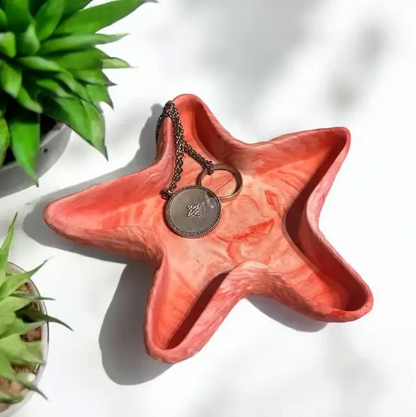 🪸 Vide-Poche Étoile de Mer en Jesmonite – Marbre Rouge Epoxy Kawaii