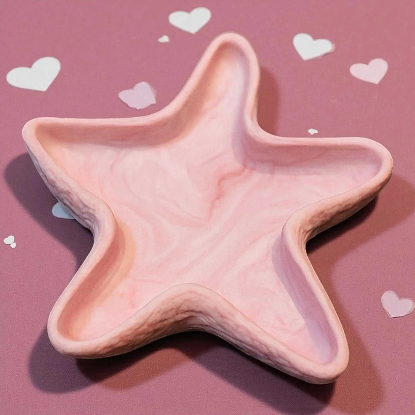 Vide-poche étoile de mer en Jesmonite rose pastel marbré, décor artisanal unique