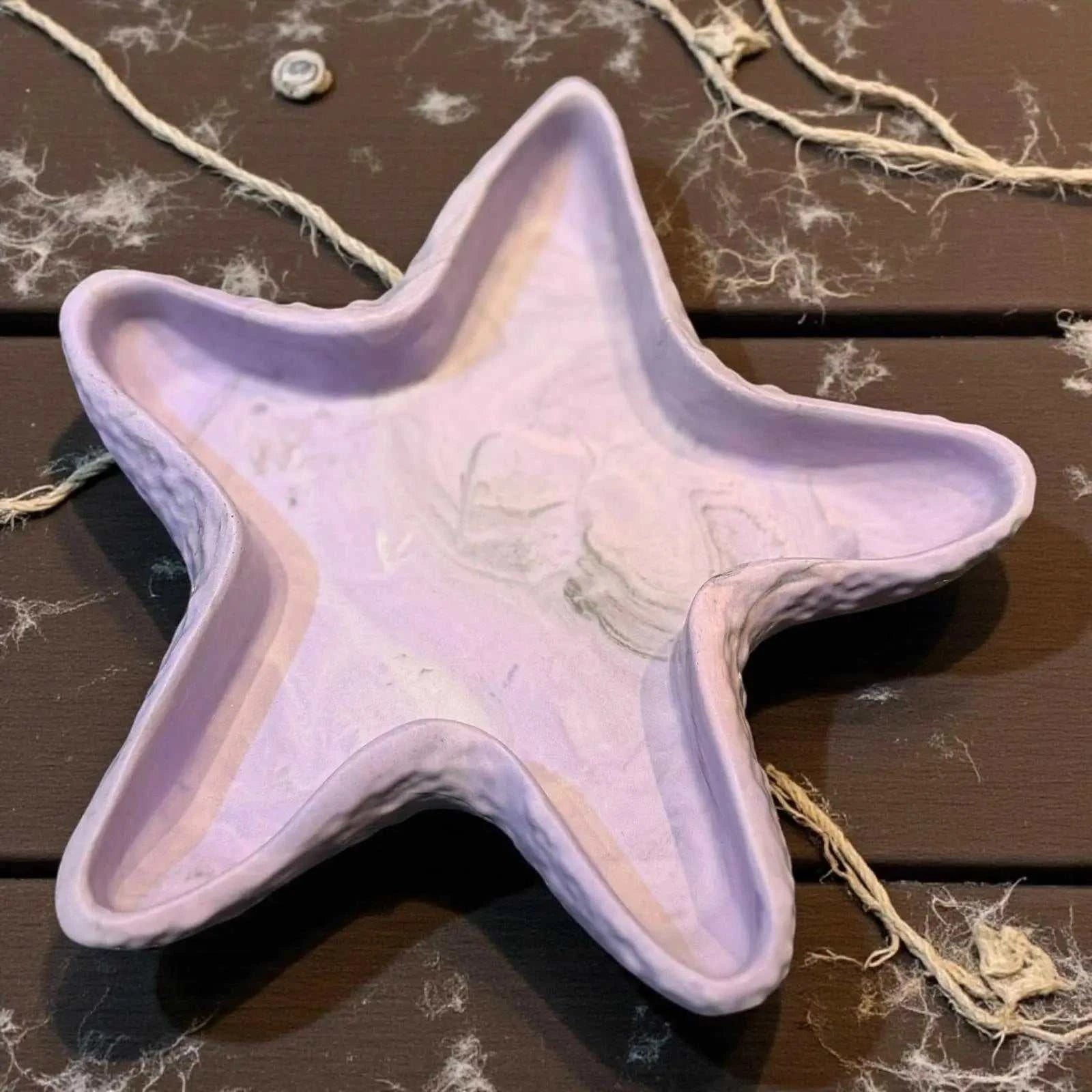 Vide-poche étoile de mer en Jesmonite violet marbré pastel, décoration artisanale unique