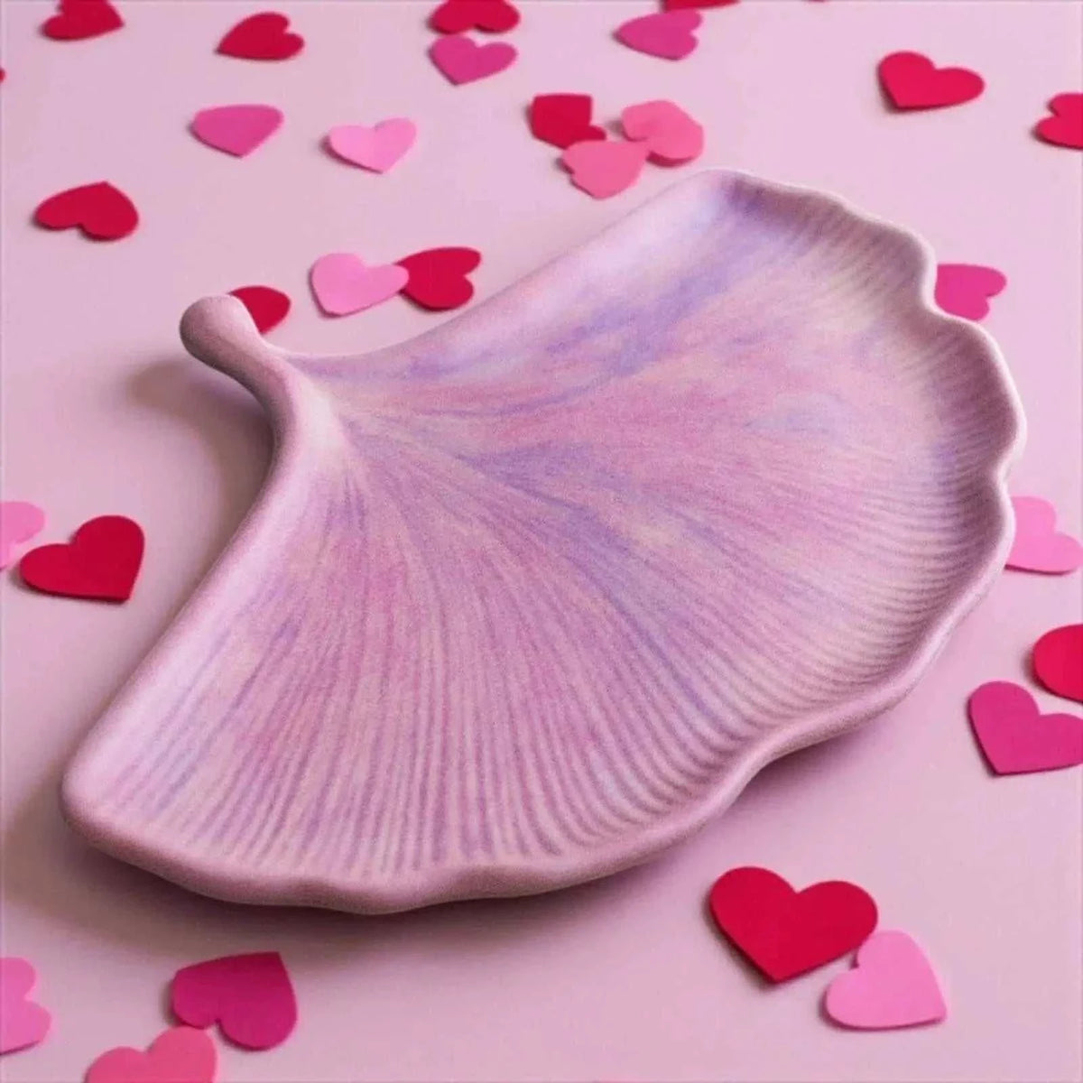 Vide-poche Ginkgo rose et violet marbré pastel