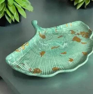 🌿 Vide-Poche Feuille de Ginkgo – Vert Marbré & Feuille Dorée Epoxy Kawaii