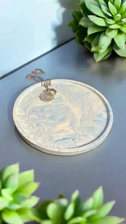💙 Vide-Poche Rond Marbré Bleu – Douceur & Sérénité en Jesmonite Epoxy Kawaii