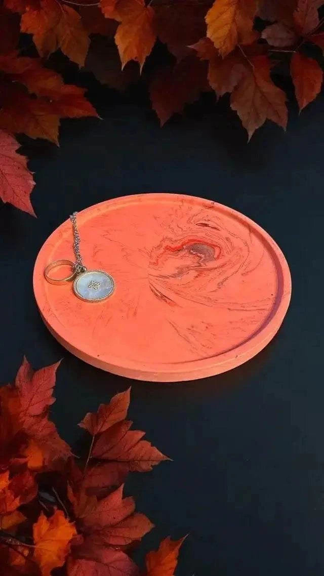 ❤️ Vide-Poche Rond Marbré Rouge – Création artisanale en Jesmonite Epoxy Kawaii