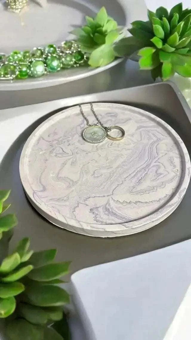 💜 Vide-Poche Rond Marbré Violet Clair – Création artisanale en Jesmonite Epoxy Kawaii