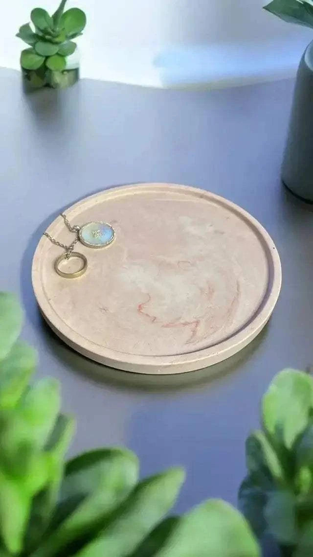 💜 Vide-Poche Rond Violet Clair Marbré Rouge – Création artisanale en Jesmonite Epoxy Kawaii