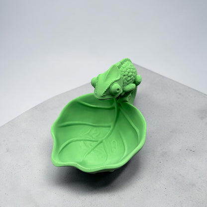 Vide-poche caméléon en impression 3D avec bol en forme de feuille verte pour rangement décoratif